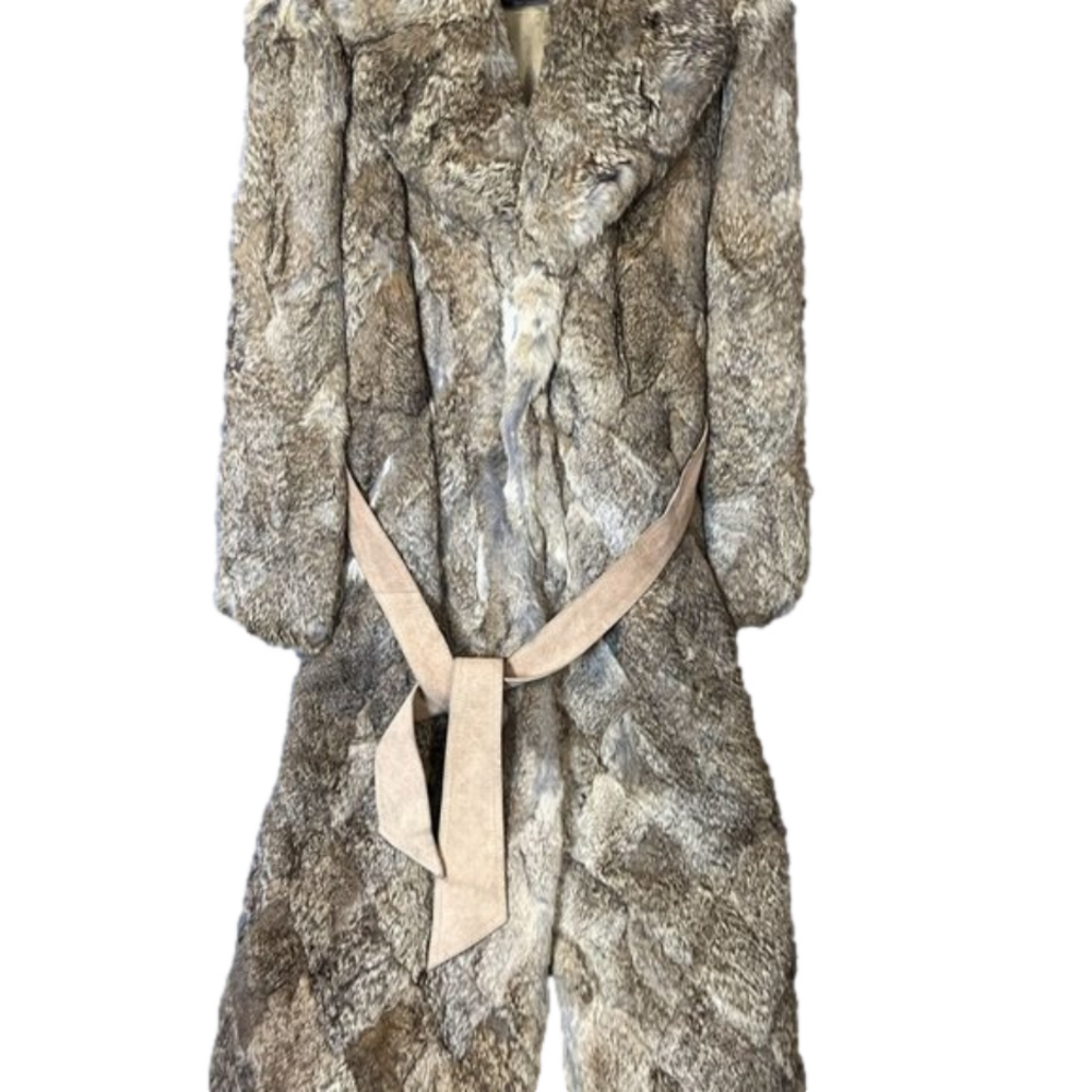 Vintage Rabbit Fur Coat Dino Ricco Ladies Browns Full Length Genuine Size Small